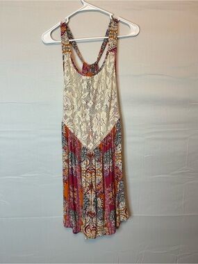 Intimately Free People Count Me In Trapeze Tunic Dress Size Small Floral Lace 24